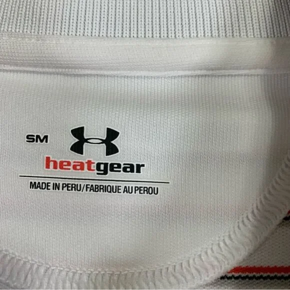 UNDER ARMOUR Men's HeatGear White and Red Stripe Polo Shirt Small #511 - Picture 7 of 9